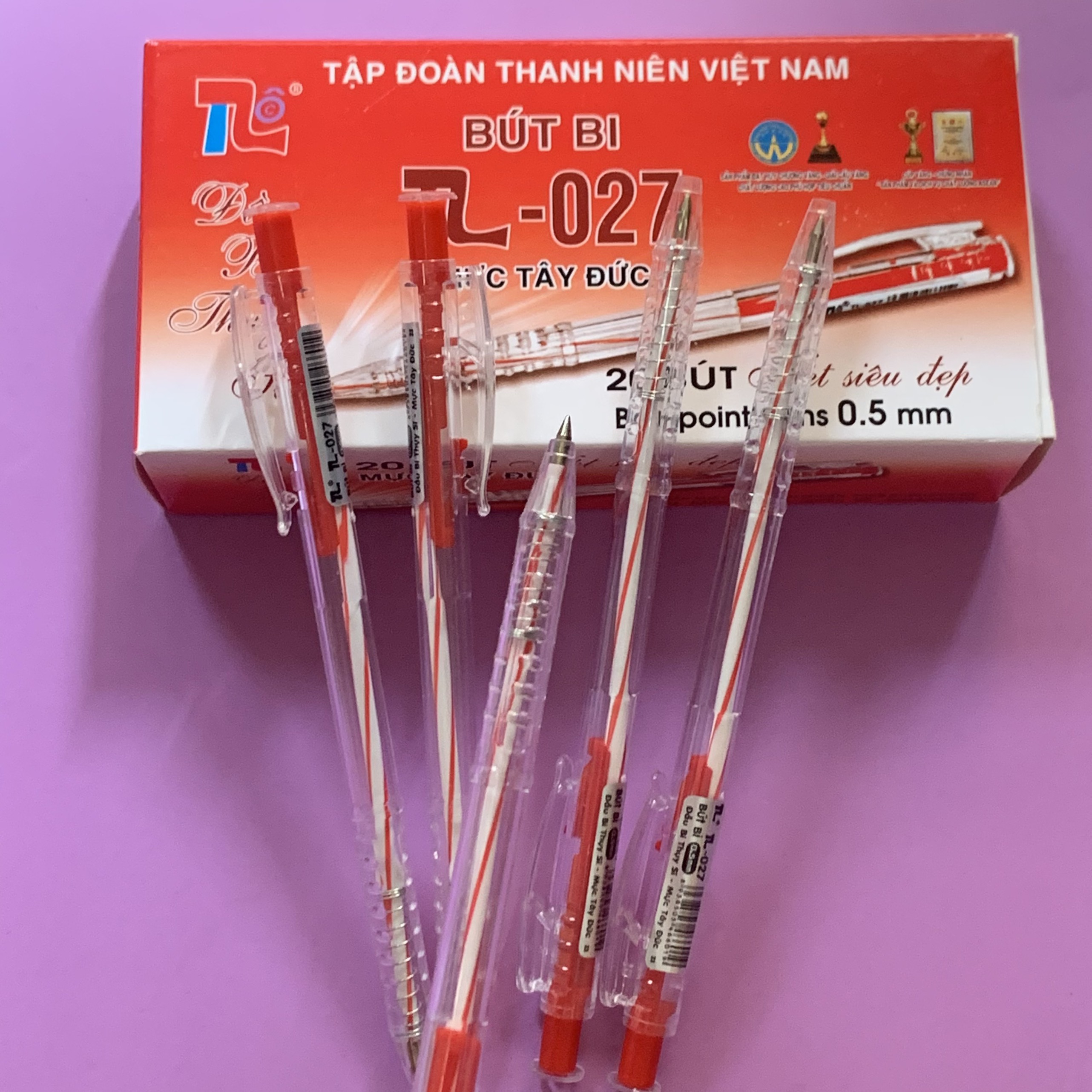 Combo 5 cây bút bi ĐỎ TL-027 Thiên Lộc