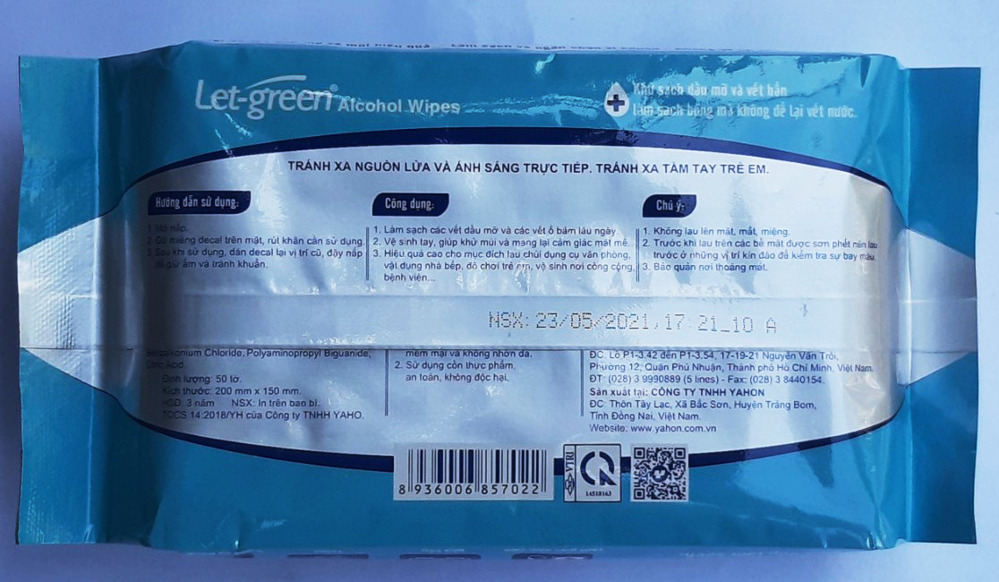 Thùng 36 Gói Khăn Ướt Cồn Let-green ( Loại 50 miếng/Gói)