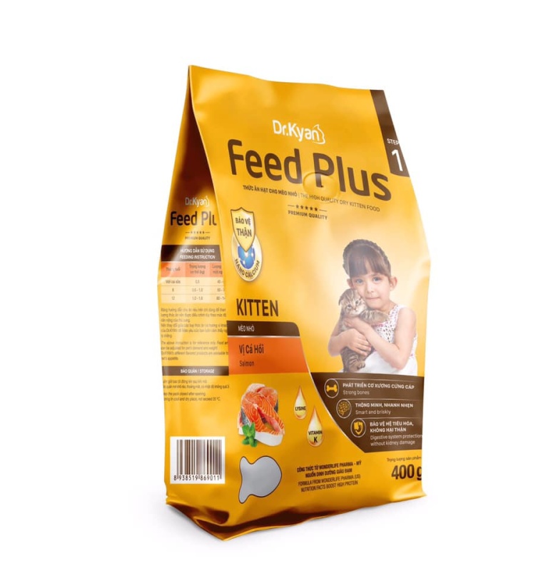THỨC ĂN HẠT CHO MÈO CON VỊ CÁ HỒI FEED PLUS 400G - DR.KYAN