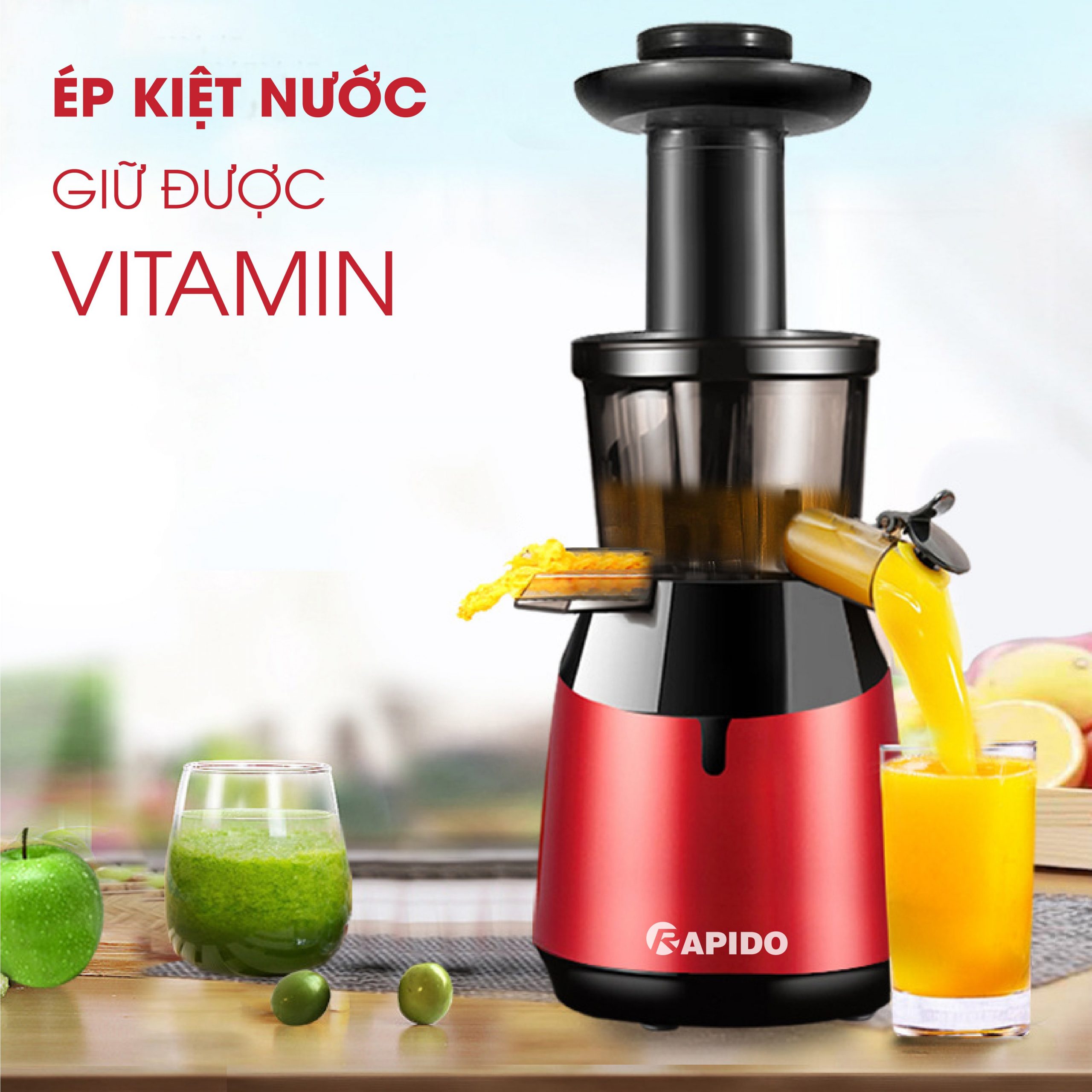 (Sẵn hàng) Máy ép chậm Rapido RSJ-200M cổ to / RSJ150 - Ép được tất cả các loại rau củ quả - Bảo hành chính hãng 12 tháng