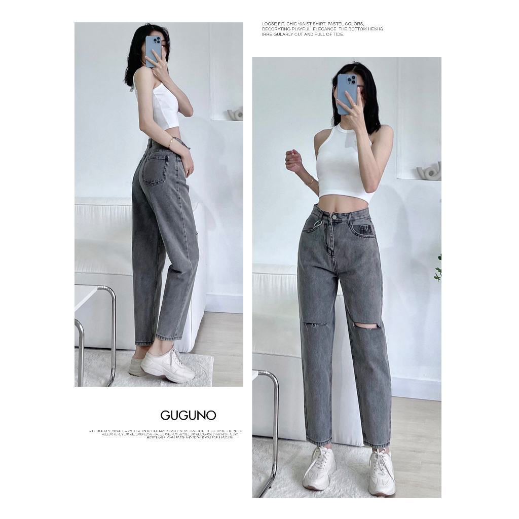 Quần jeans nữ baggy cạp cao GUGUNO