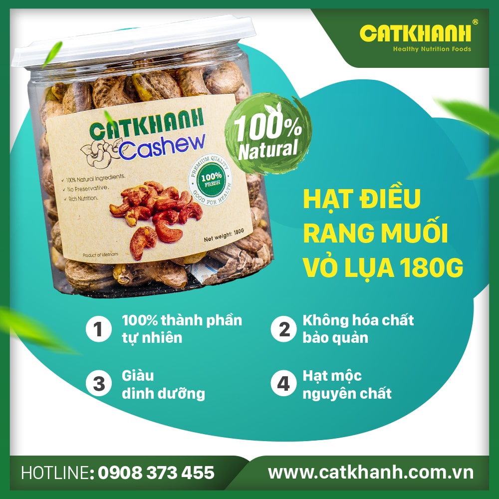 Hạt điều rang muối vỏ lụa Cát Khánh 180g