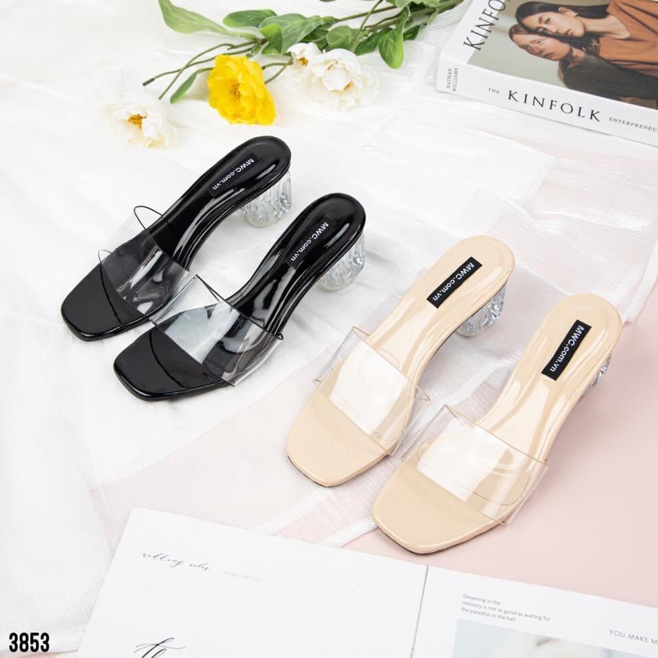 Dép nữ cao gót/ Guốc cao gót quai trong suốt đế 5cm cực êm chân dễ kết hợp, mẫu hot 2021