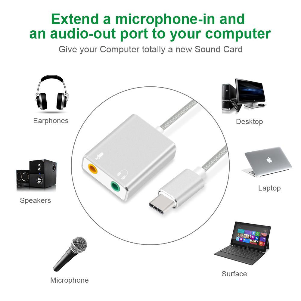 Cáp chia mic và loa từ cổng usb type c - sound card usb type c 7.1