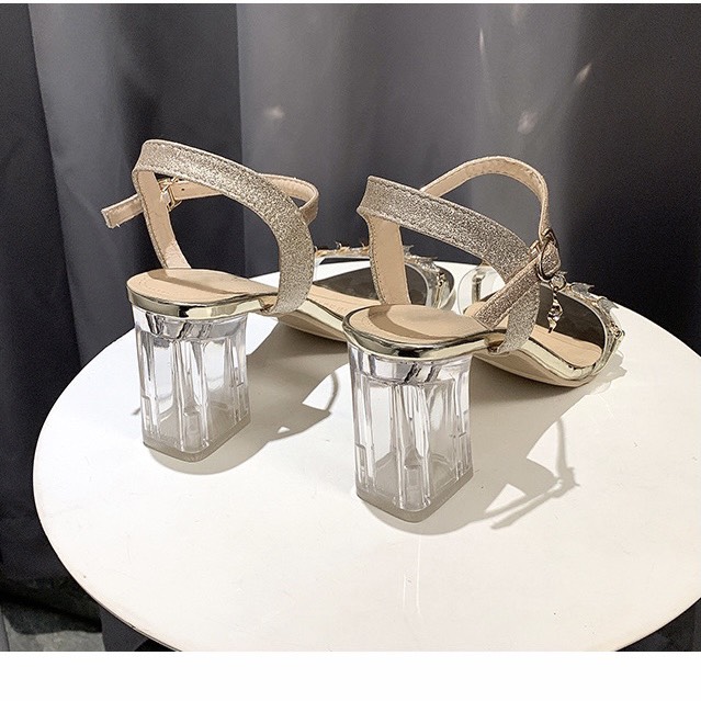 Giày sandal cao gót vuông trong 7p quai trong kết khóa bán nguyệt SD12 - kèm video ảnh thật