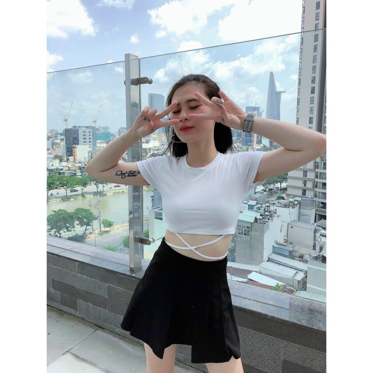 [HCM]Áo Croptop quấn chéo dây quanh bụng (dưới 46kg)