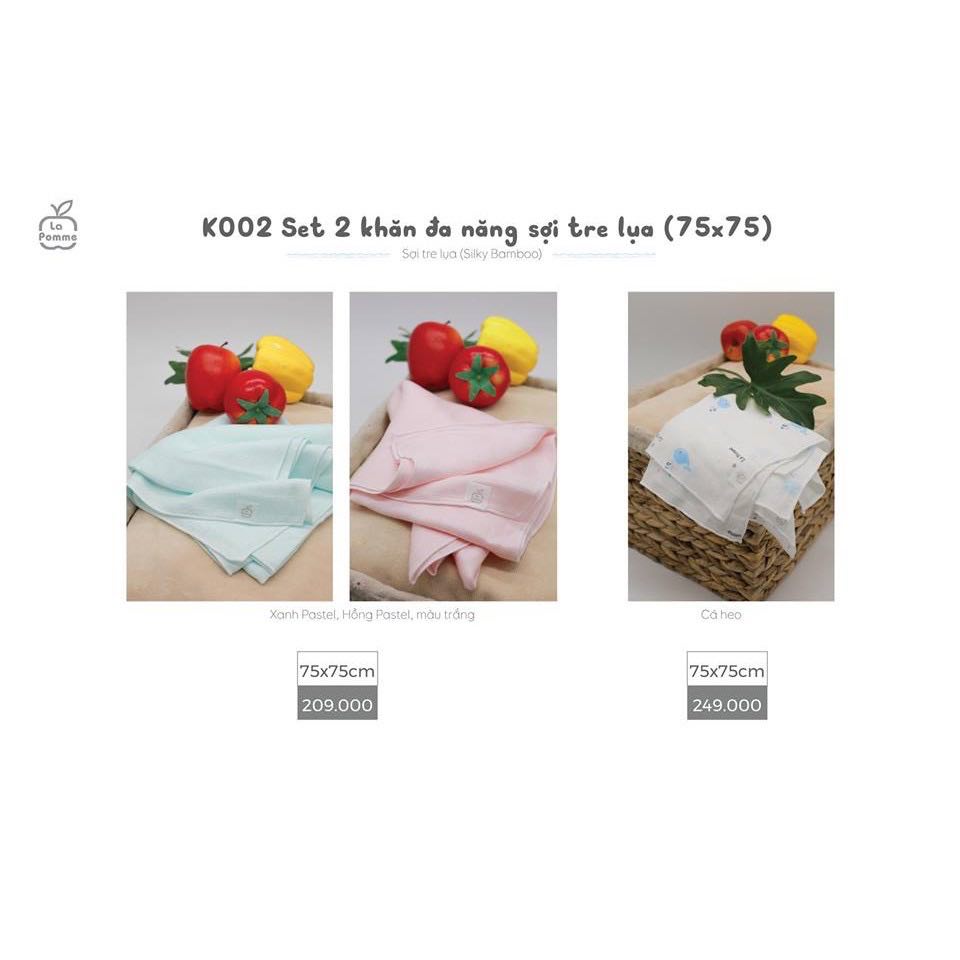 [CHÍNH HÃNG] Set 2 khăn đa năng sợi tre lụa (75x75) La Pomme