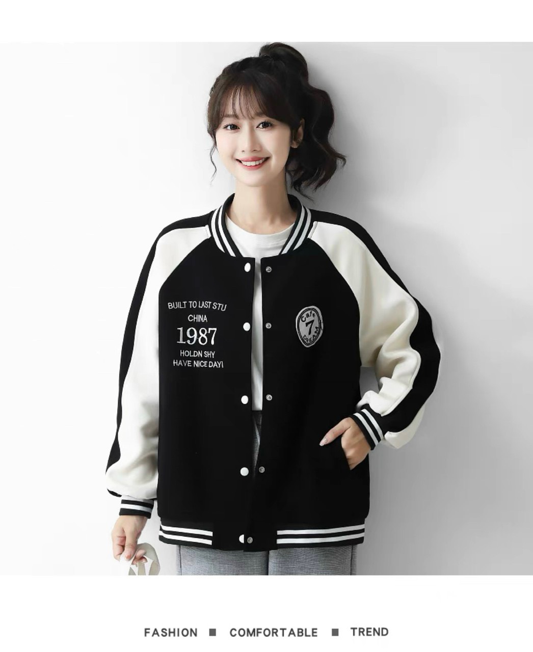 Áo Khoác Bomber Nữ Logo 1987 phong cách siêu hot