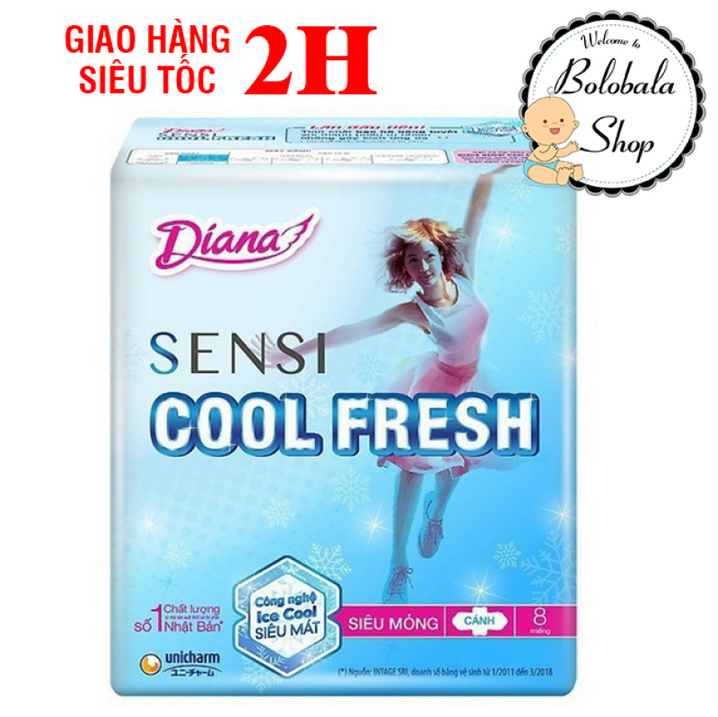 BVS Diana Sensi Cool Fresh siêu mỏng cánh gói 8 miếng 23cm - hàng khuyến mãi nhập khẩu