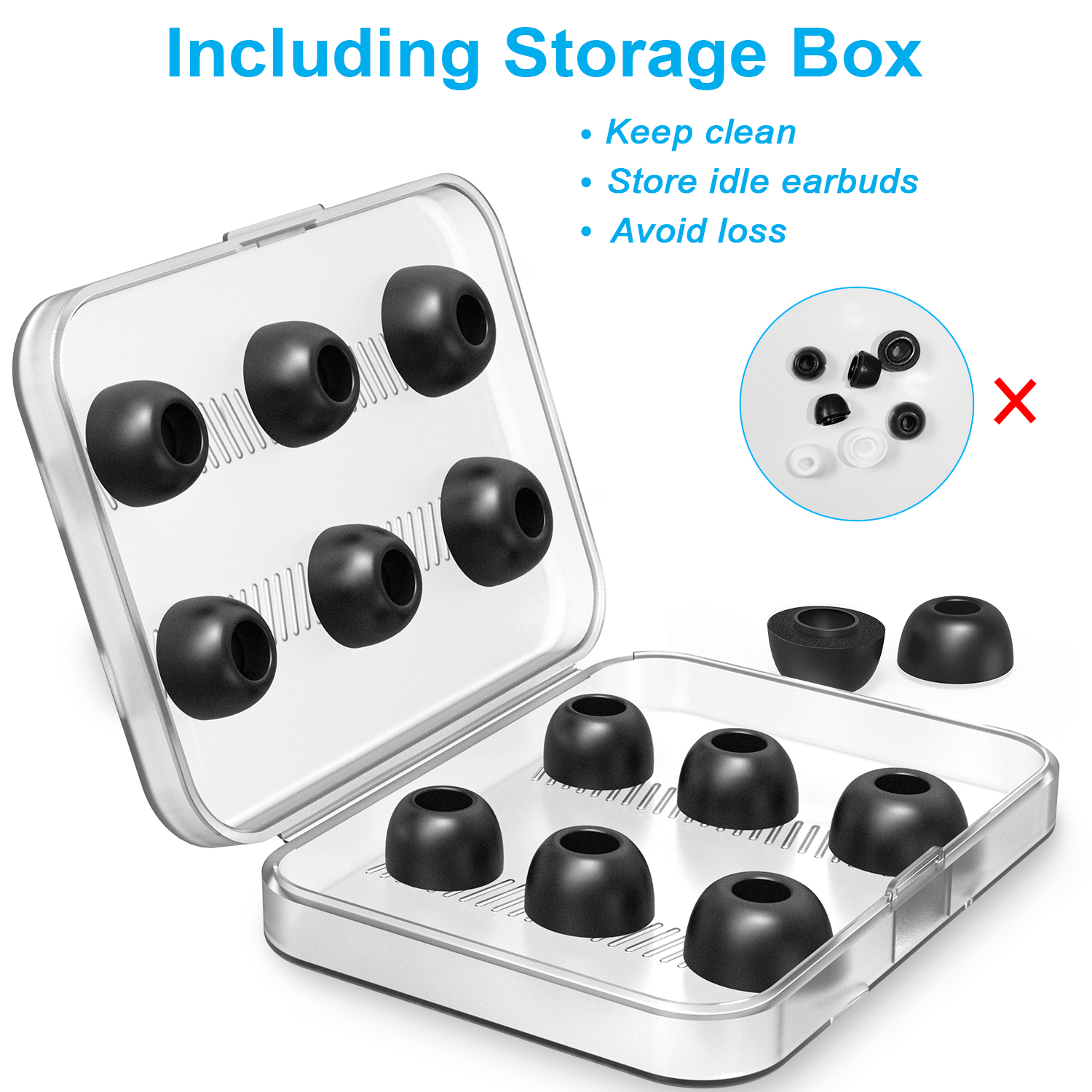 New Bee 6 Pairs Replacement Ear Tips Compatible with Airpods Pro Noise Blocking Memory Foam Earphone Tips Fit Charge Case(S/M/L)