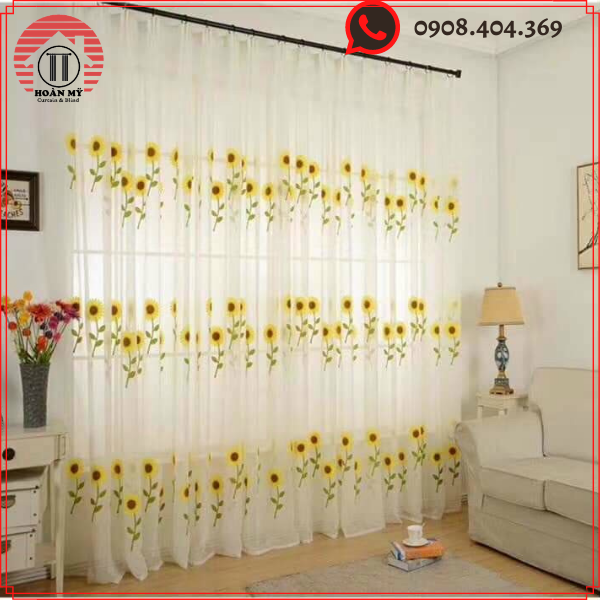 Rèm cửa sổ,rèm voan thêu hoa hướng dương nhẹ nhàng,sang trọng nhận may theo kích thước yêu cầu