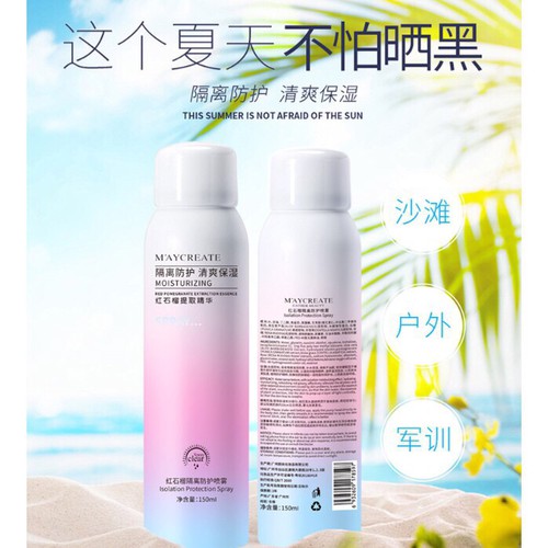 Xịt chống nắng trắng da Maycreate 150ml SPF35