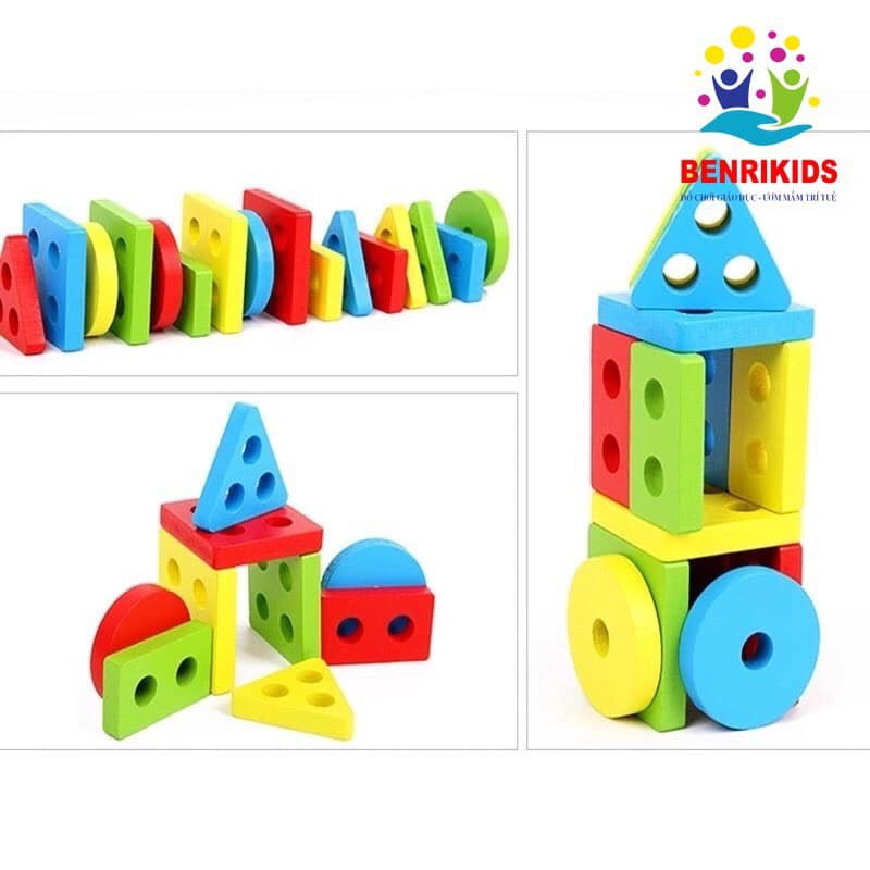 Đồ chơi gỗ Bộ thả cọc phân loại hình khối 3D