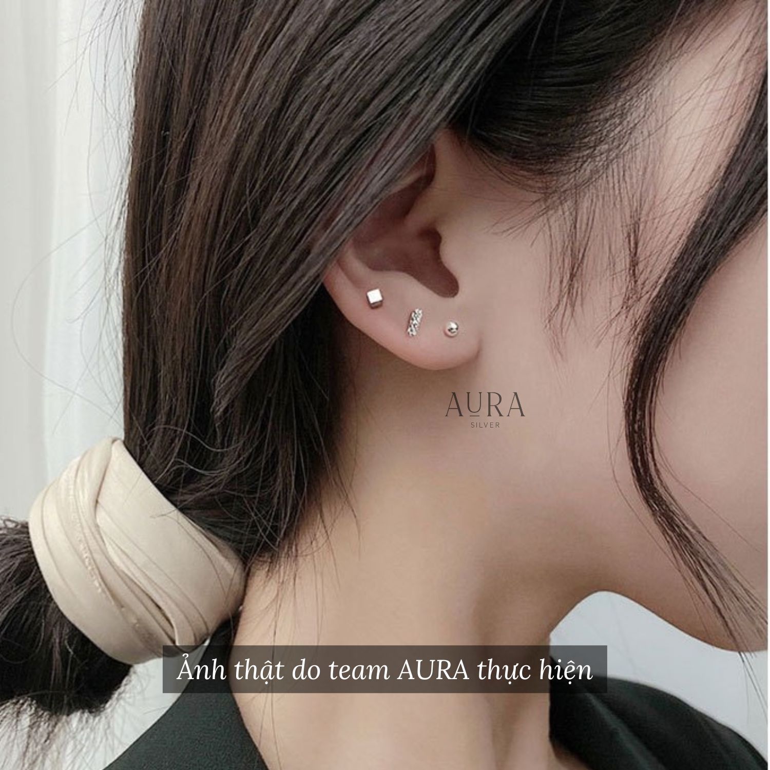 Set 5 món bông tai bạc cá tính Aura Silver-Kt28