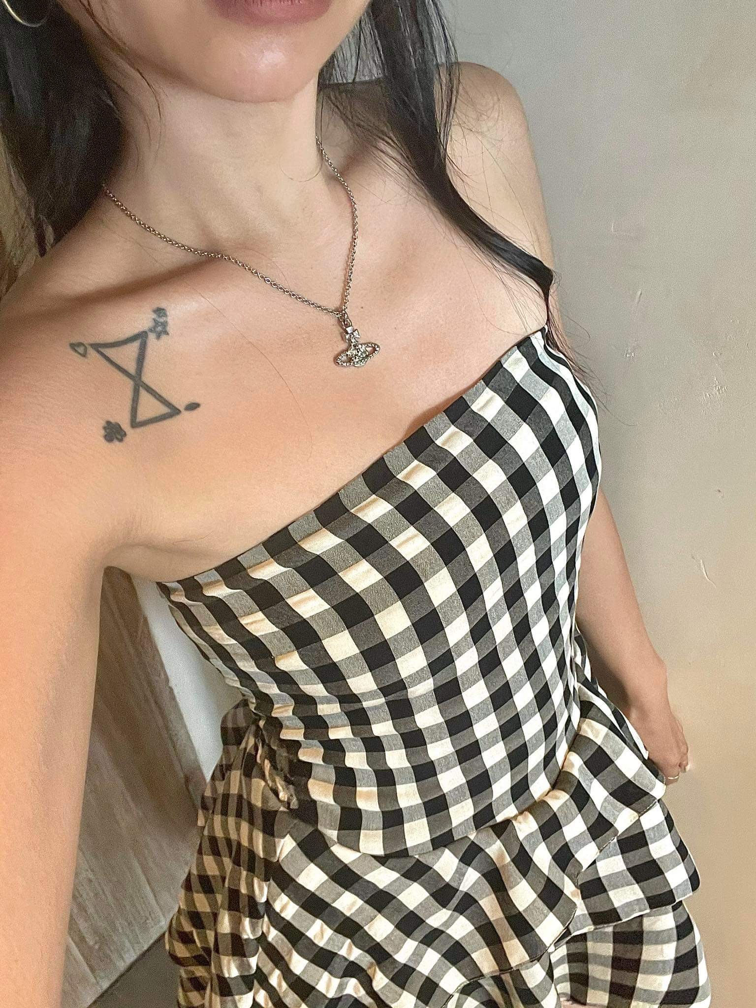 LEMONCHIC -  Đầm caro cúp ngực tua rua - D252