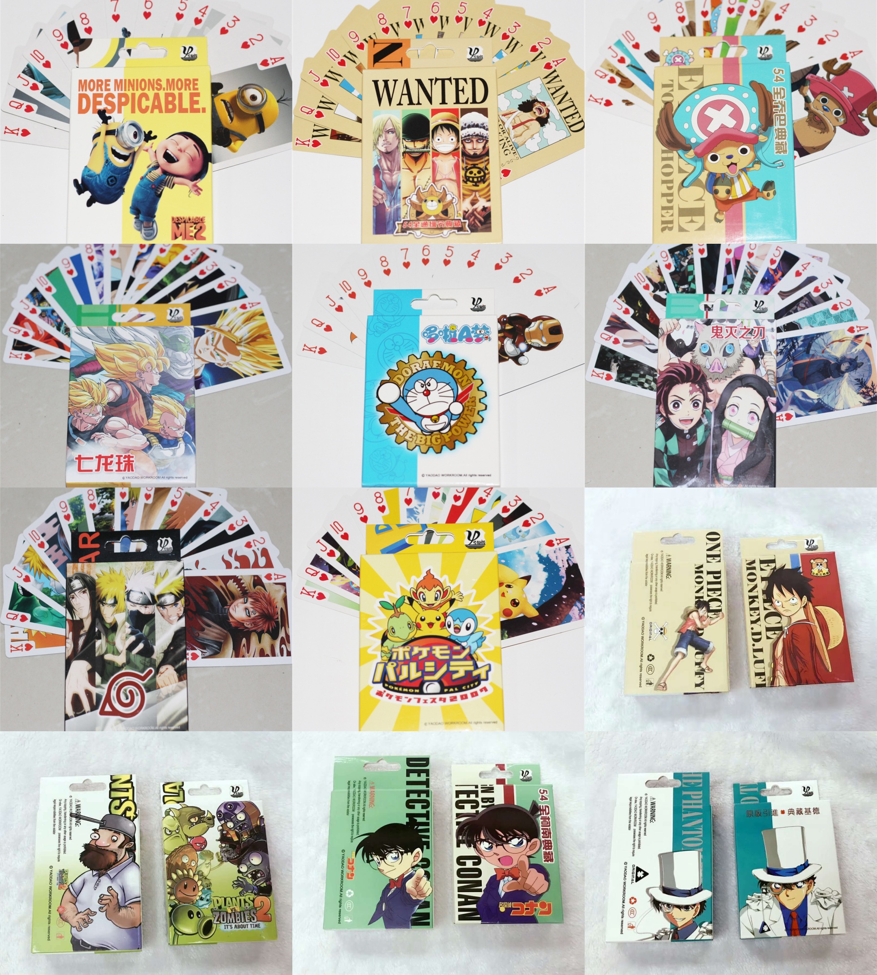 Bộ bài Tây tú lơ khơ Onepiece , Naruto, Doraemon , Conan, Dragonball, Pokemon