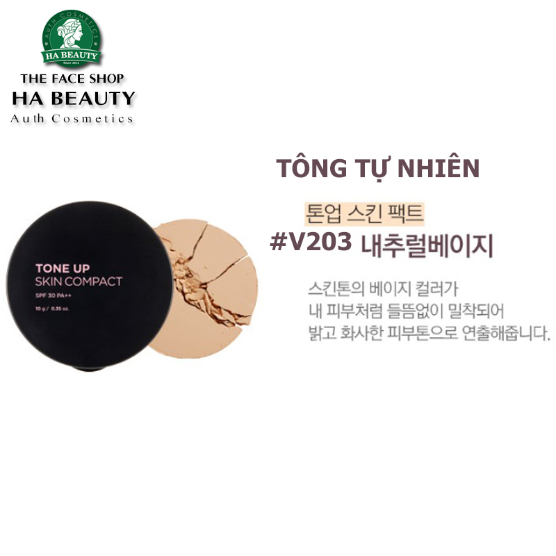 Phấn phủ che khuyết điểm nâng tông da sáng mịn tươi tắn The Face Shop Tone Up Skin Compact 10g chống nắng SPF30 PA++