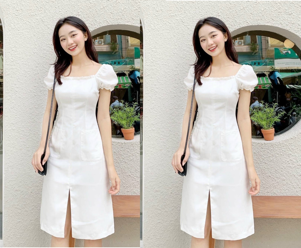 Đầm chữ a tay phồng dể thương