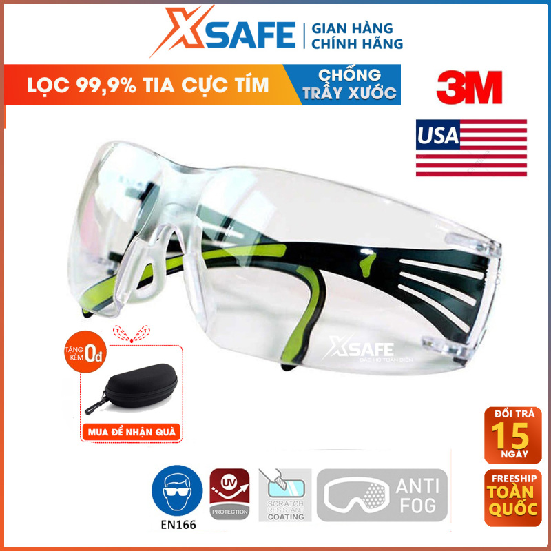 Bảng giá Kính bảo hộ 3M SF401AF - kính chống tia UV, chống bụi, chắn gió, chống xước, đọng sương. Mắt kính trong suốt, bảo vệ mắt trong y tế, lao động, đi xe máy, kính chống phòng dịch (màu trắng)  - Sản phẩm chính hãng XSAFE