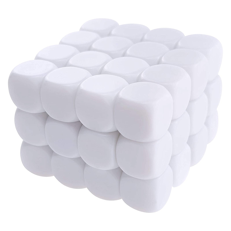 50 Pack 16MM Blank White Dice Set Acrylic Rounded D6 Dice Cubes for Game,Party,Fun,DIY Sticker and Math Teaching