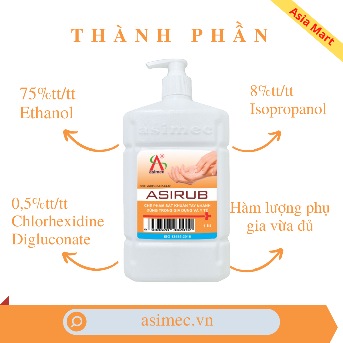 Nước rửa tay khô sát khuẩn y tế 1 lít ASIRUB [CHÍNH HÃNG]