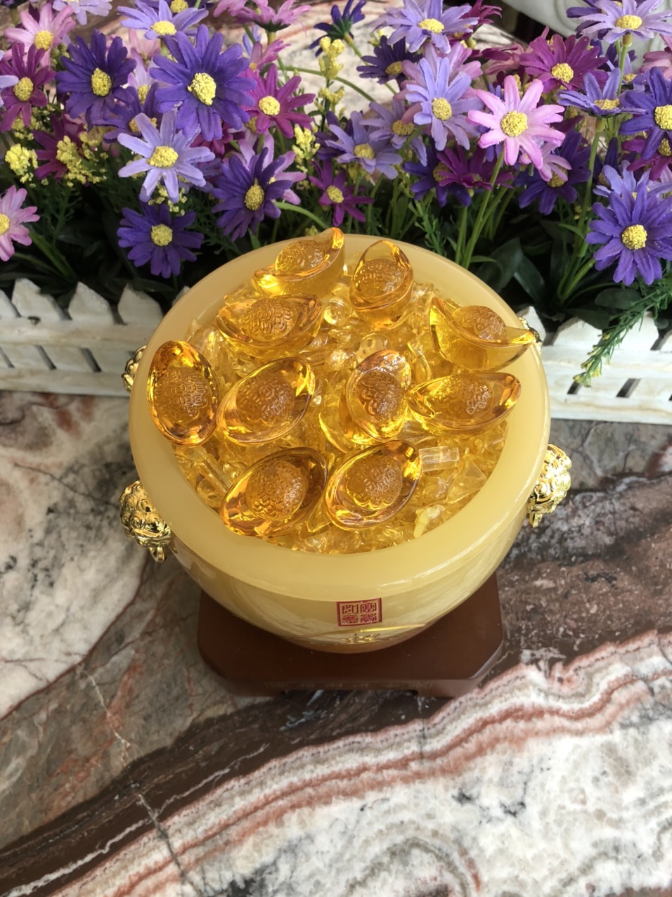Hủ vàng, Bát Tụ Bảo, Bát tụ tài phong thủy đá thạch anh vàng chiêu tài lộc cho ngôi nhà của bạn - Cao 18cm