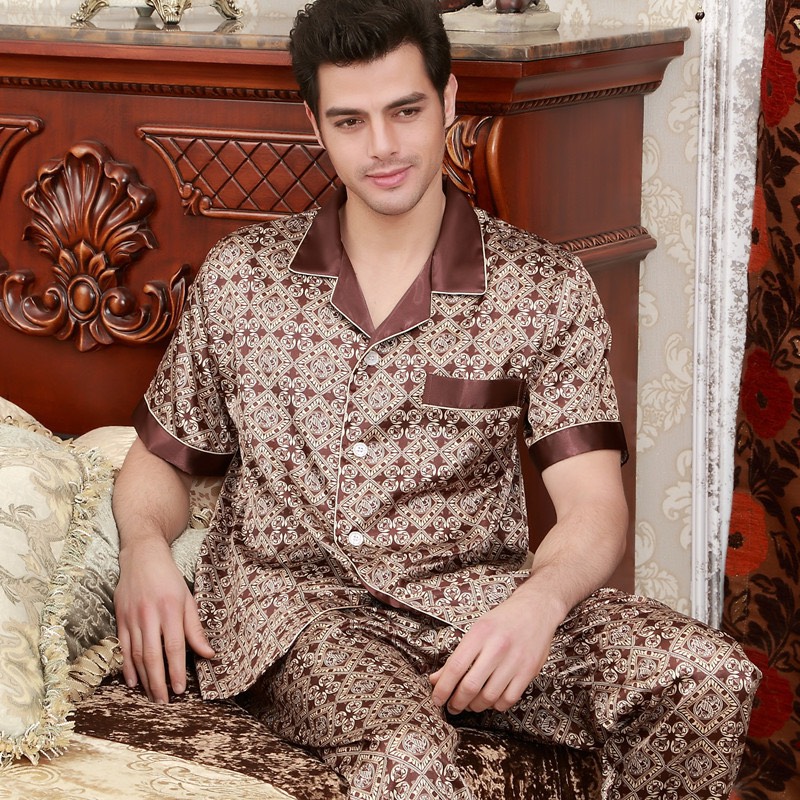 NG057N - Bộ pyjama nam ngắn tay chất lụa hàng nhập