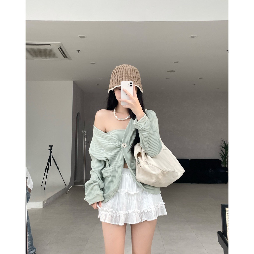 [VOUCHER 12%/149K] Set áo cardigan 2 món MONÁ - TUNA XANH/VÀNG