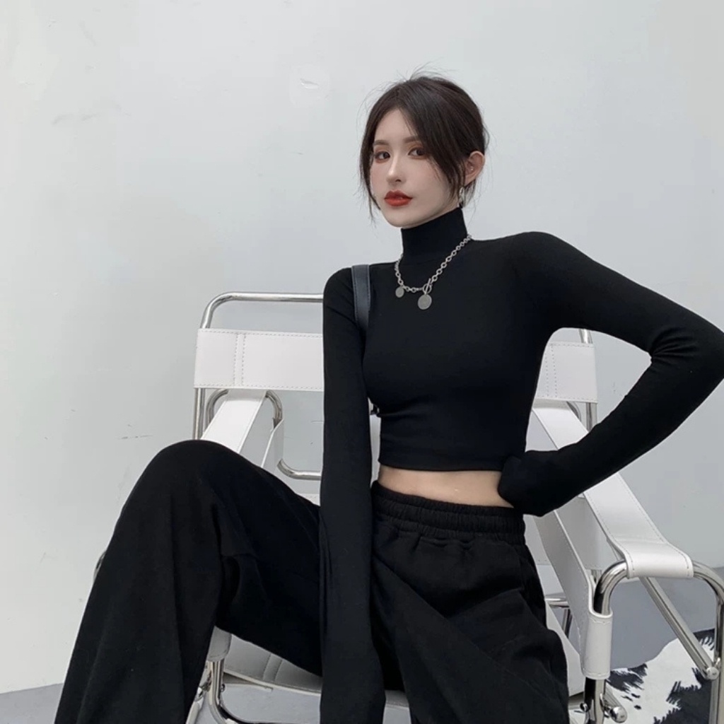 áo croptop dài tay cổ lọ