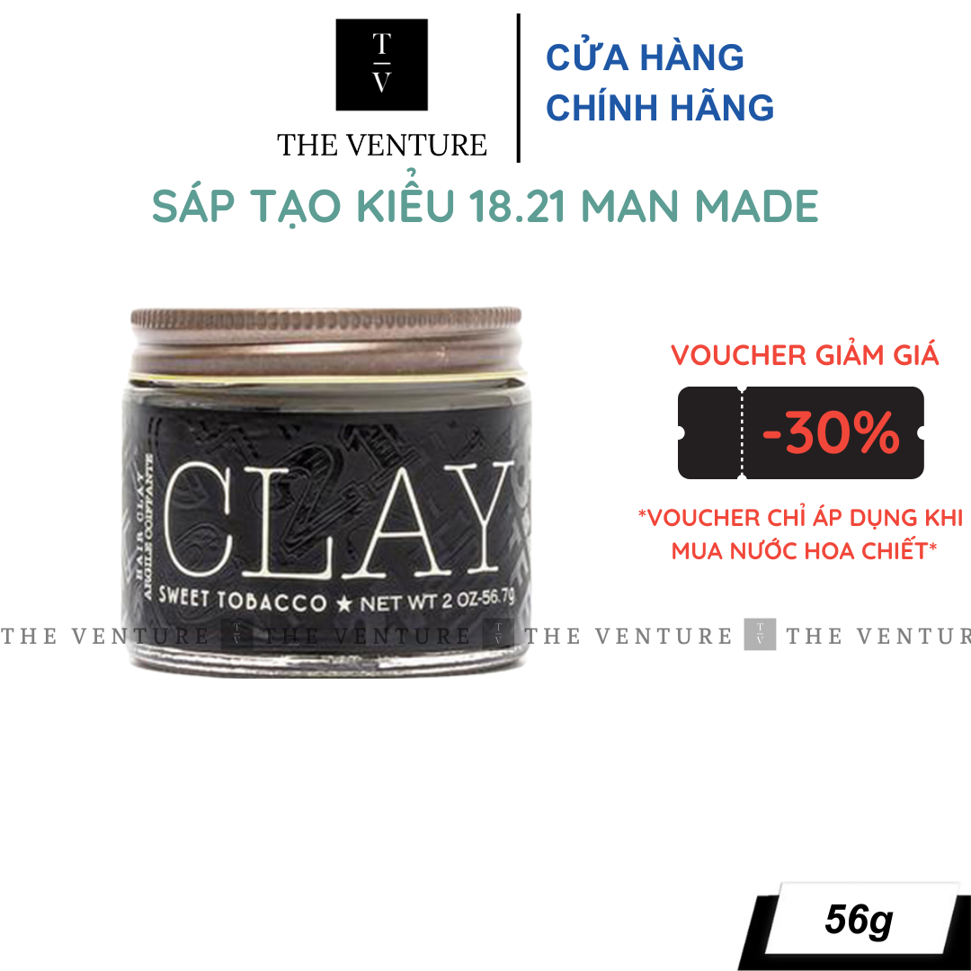 Sáp vuốt tóc nam 18.21 man made clay chính hãng - 56 gram