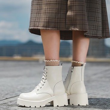 Platform Combat boots - Boots da bò nữ