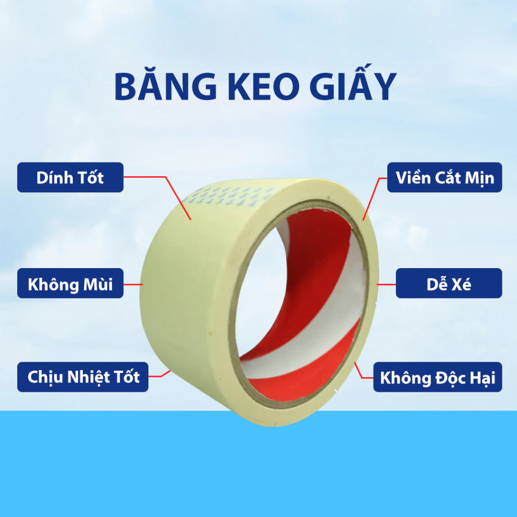 Băng Keo Giấy 1.2cm 2.4cm và 4.8cm Băng Dính Giấy Dài 16 Mét Dùng Ghi Chú, Dễ Dàng Sử Dụng
