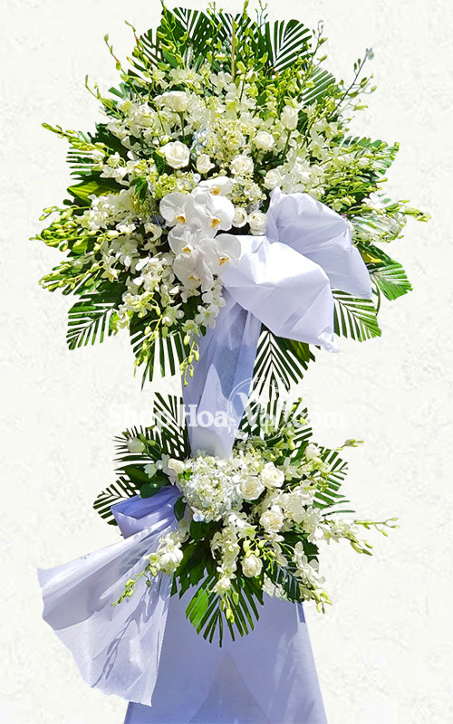 VÒNG HOA CHIA BUỒN 2 TÂNG [KÈM BANNER THÔNG ĐIỆP]