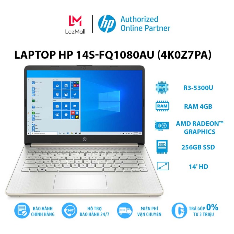 [VOUCHER 3 TRIỆU]Laptop HP 14s-fq1080AU (4K0Z7PA) (R3-5300U | 4GB | 256GB | AMD Radeon™ Graphics | 14 HD | Win 10)