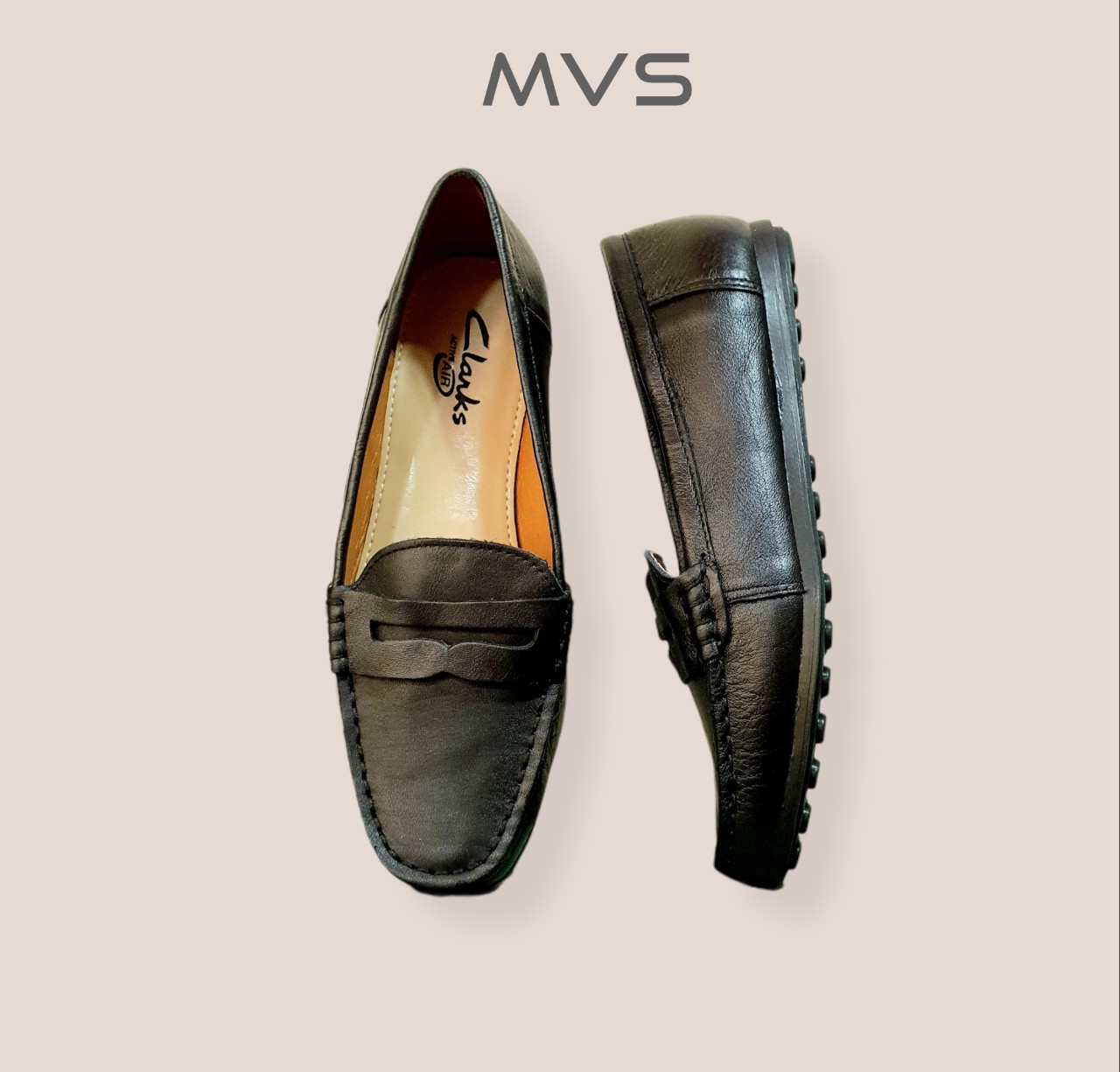 [HCM]Giày Lười Nữ Da Thật Mũi Tròn (Đen - Xám) - Giày Dép MVS