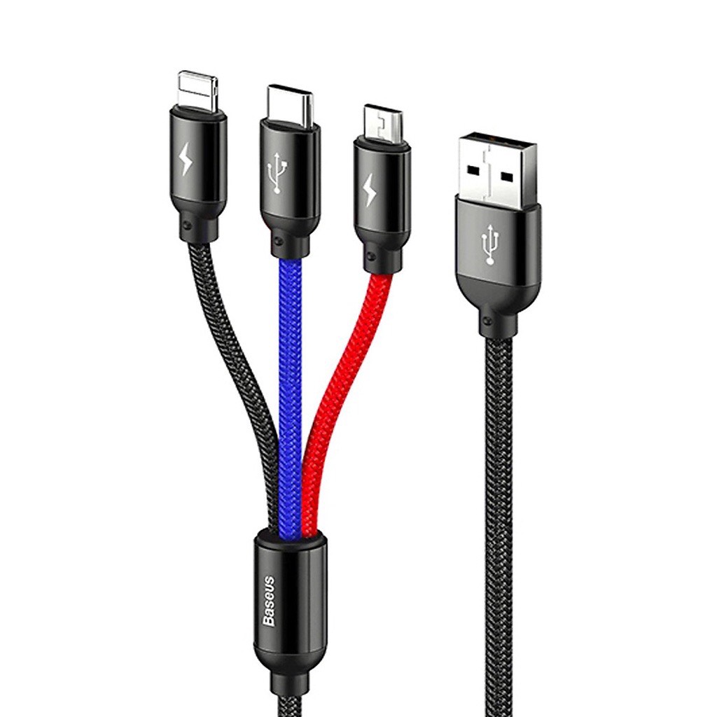 Cáp sạc nhanh Basues Three Primary Colors Baseus-Cáp sạc 3 đầu tích hợp cổng TypeC,Micro,