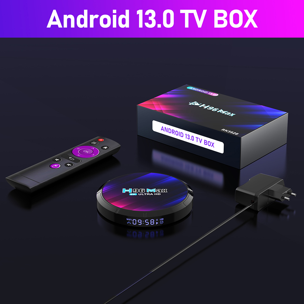 Android tv box Ram 2GB/4GB bộ nhớ trong 16GB/32GB hệ điều hành android 13.0 Rockchip 3528 Wifi kép hỗ trợ xem Video 8K Bluetooth 5.0  bảo hành 12 tháng H96MAX 3528 tivi box