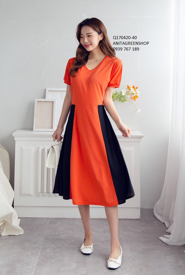 Q170420 đầm thun xòe thiết kế