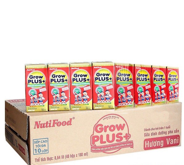 Sữa Bột Pha Sẵn Grow Plus+ đỏ 180ml ít đường