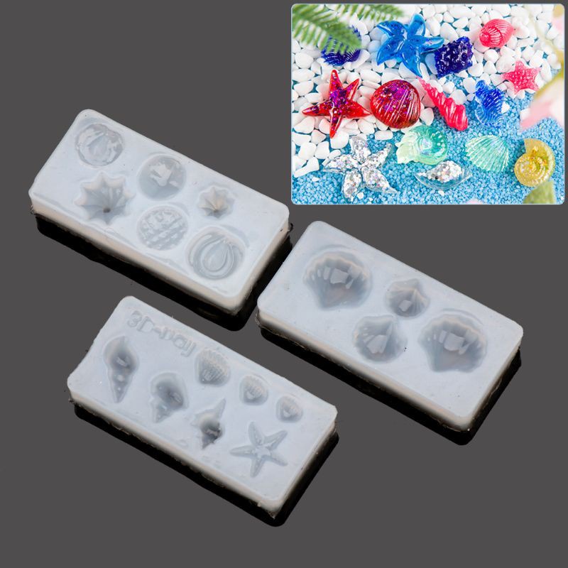 Bộ 3 khuôn silicone tạo hình ốc xà cừ vỏ sò - sao biển trang trí handmade resin