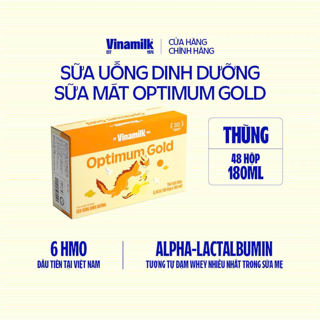 (Expiration Date September 2026) (with Points Card) Box of 24/48 Boxes of Vinamilk Optimum Gold Ready-To-Drink Milk Powder 180ml.