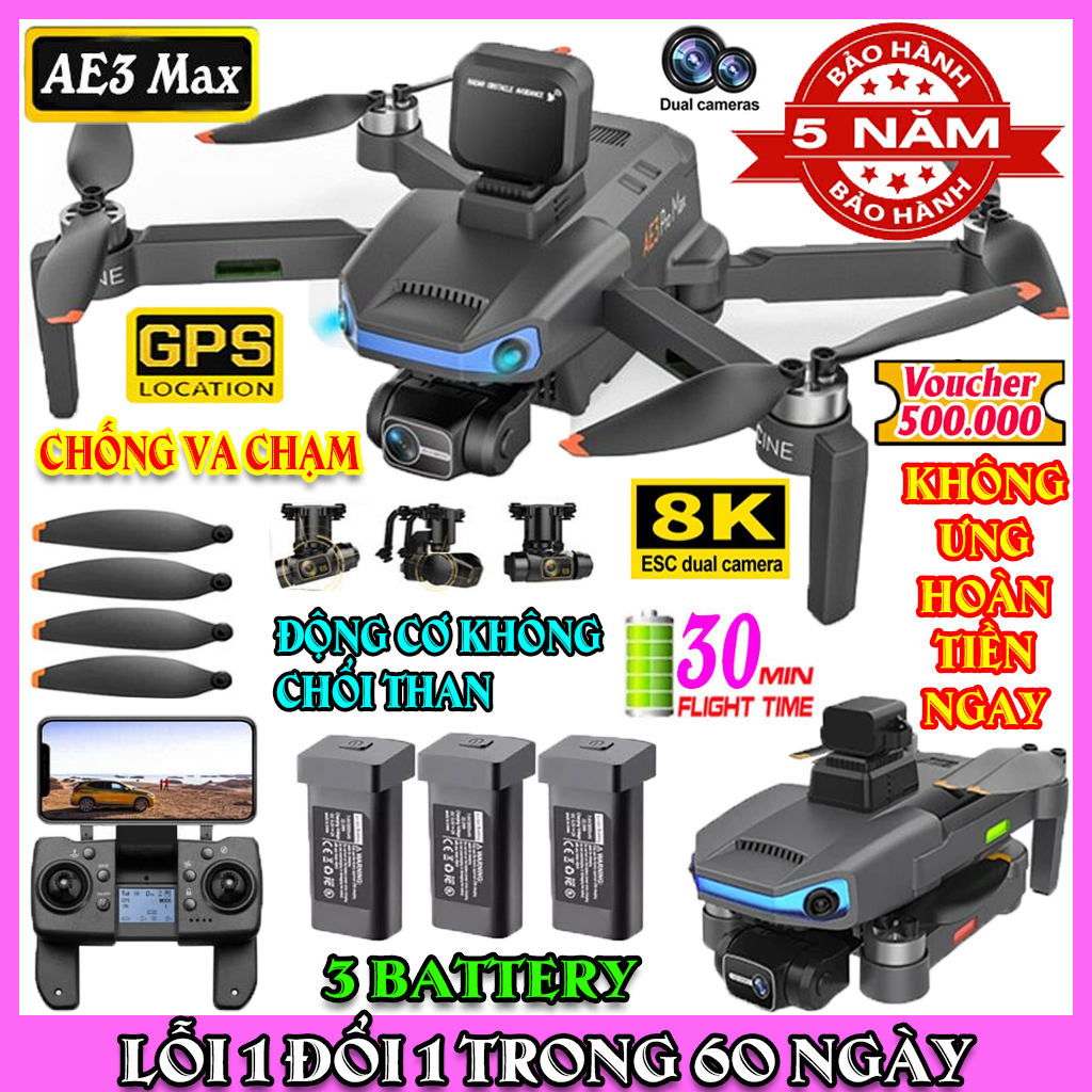 Flycam Mini Drone Ae3 Pro Max Máy Bay Không Người Lái định Vị Gps Cảm Biến Tránh Vật Cản