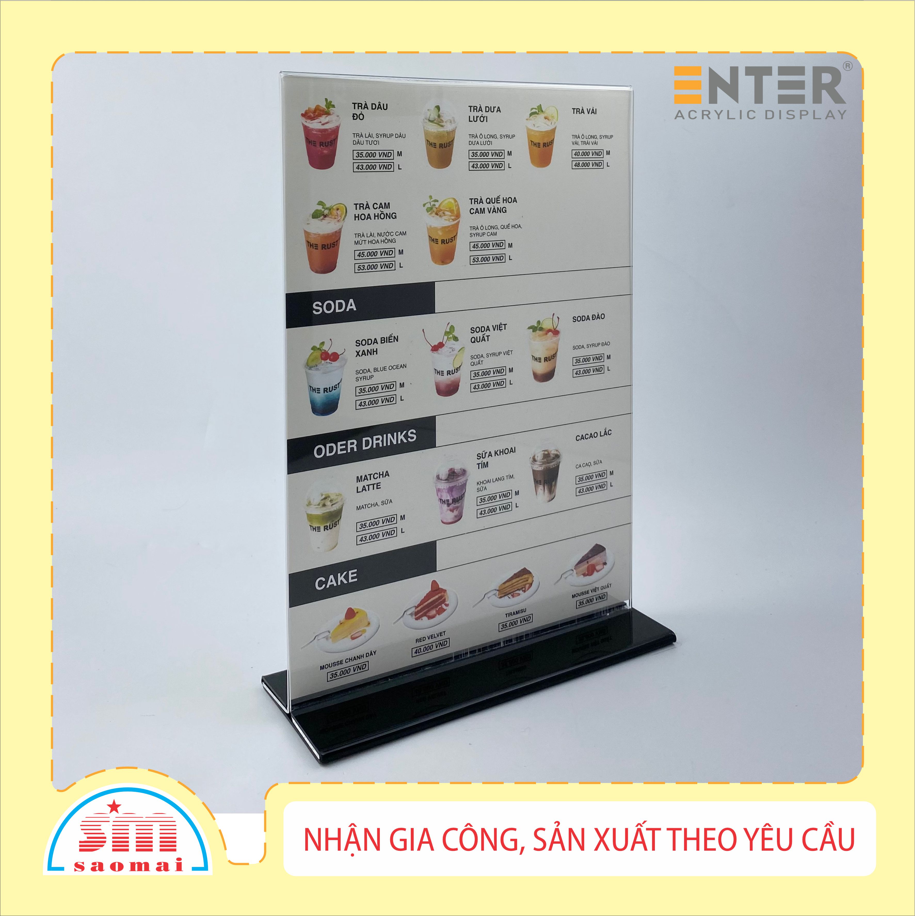 Kệ mica 2 mặt Enter E10-U 100x150mm đế lùa uốn bằng, Kệ menu nhà hàng, Standee mica để bàn, Bảng quét mã QR Code