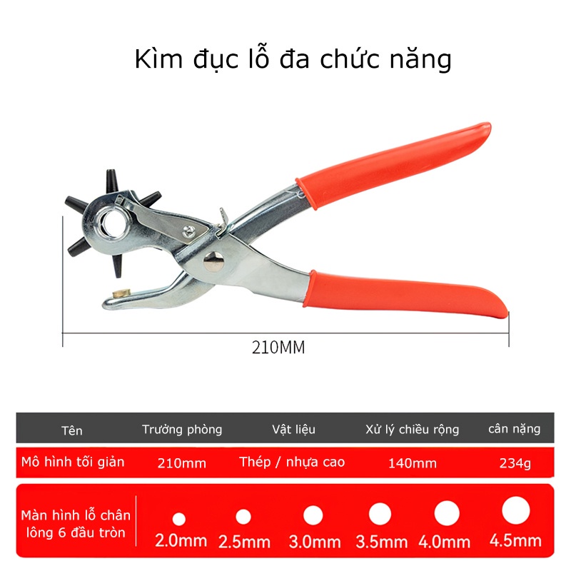 Kìm Bấm Lỗ Thắt Lưng, Dây Nịt, đồ Da Chuyên Dụng 6 Size