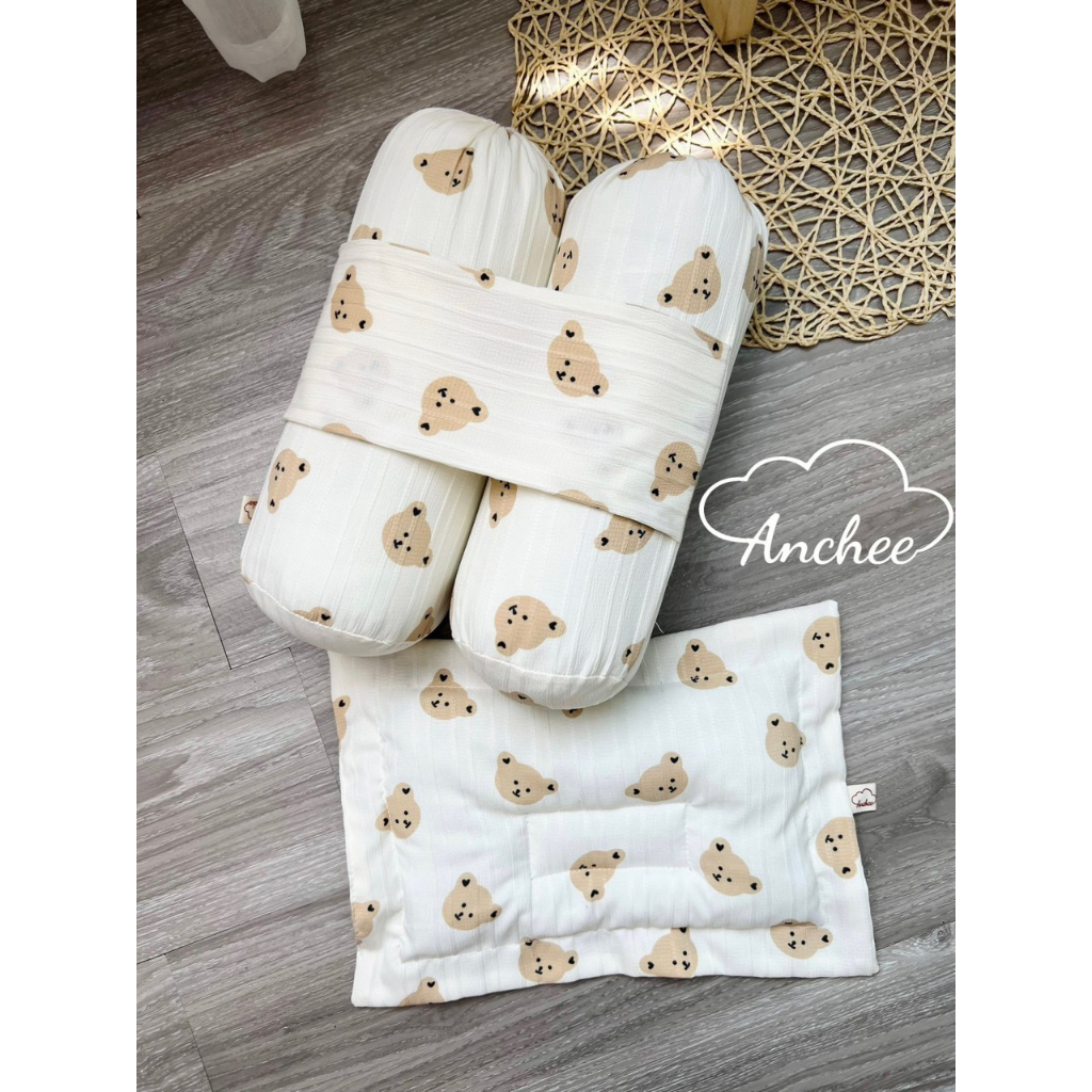 Bộ gối chặn sơ sinh Anchee chất đũi mềm mát cho bé sơ sinh