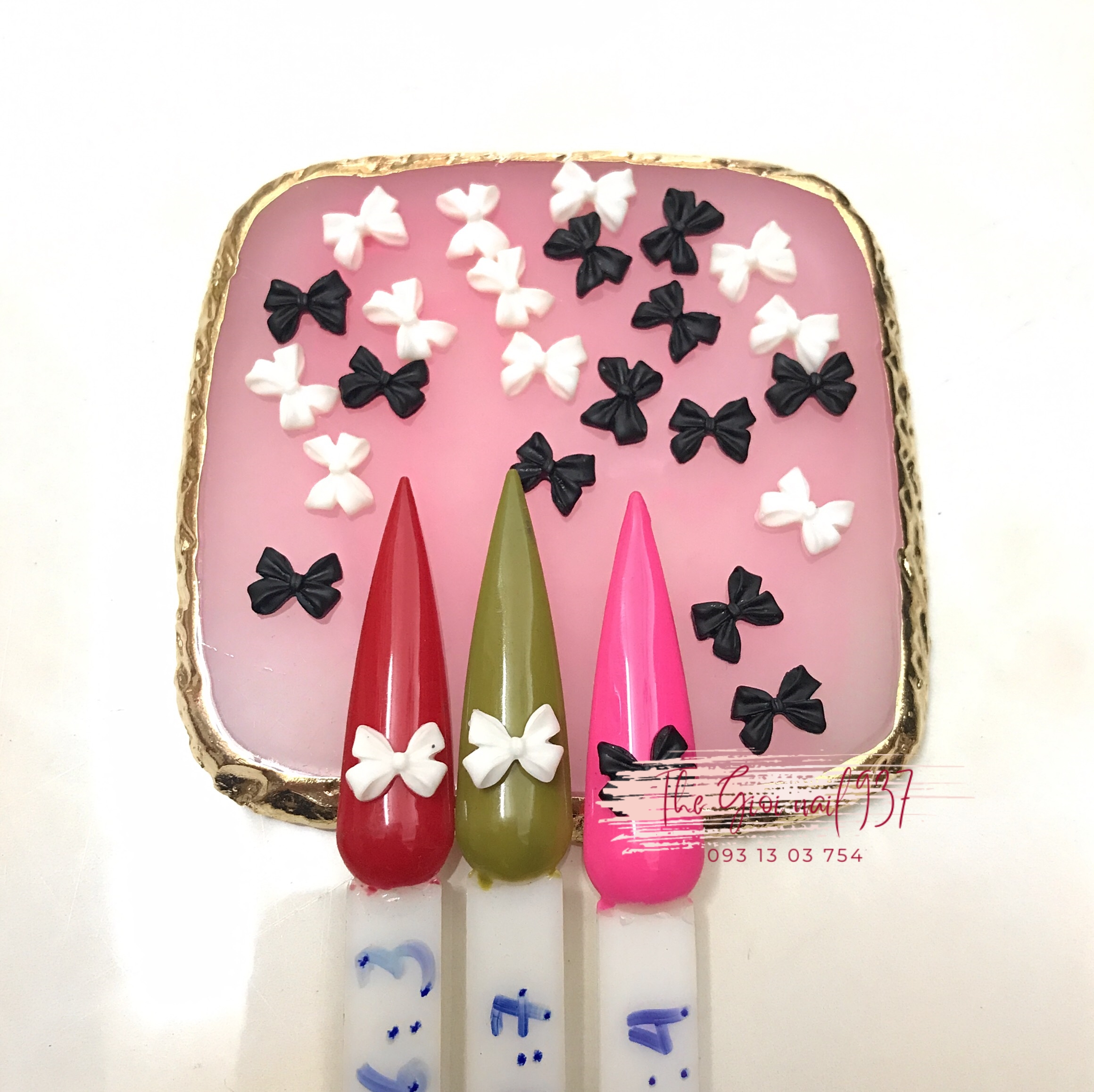 Set chram nơ Trắng - Đen Hot Trending - Đính móng siêu đẹp - TGN937