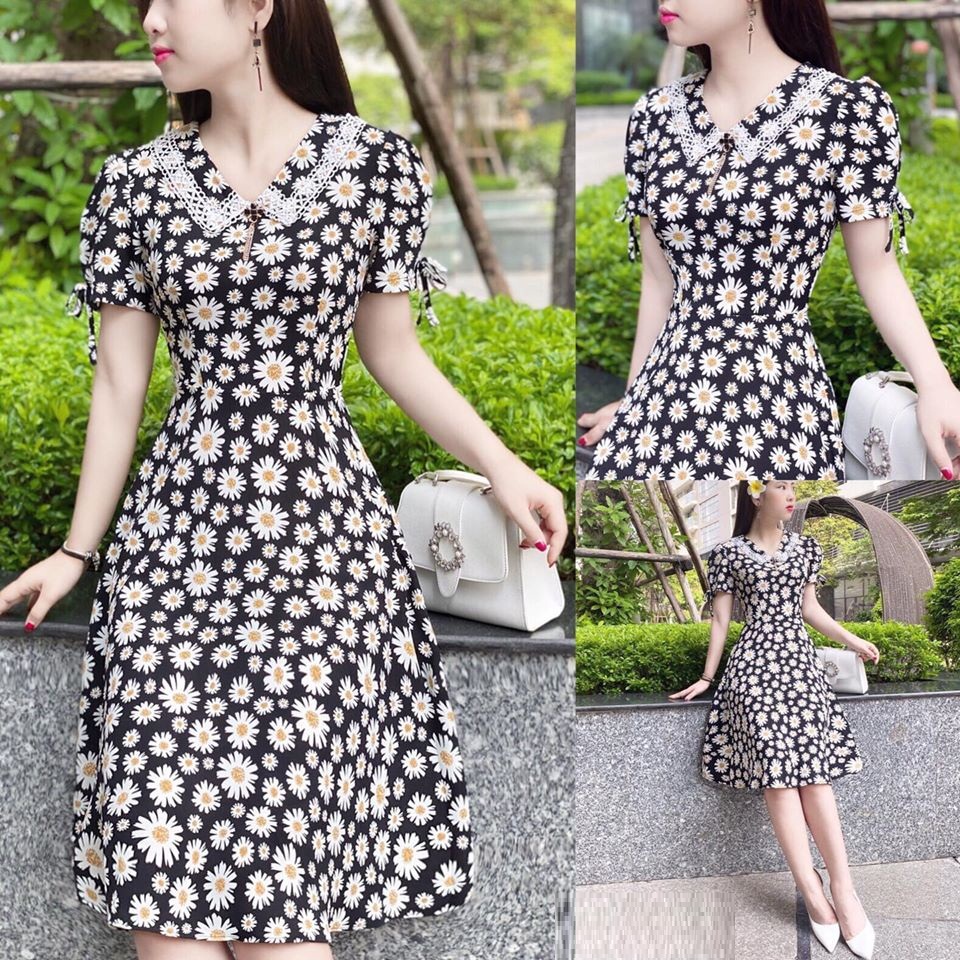 [HCM]Đầm xòe cổ v hoa cúc trắng BEYEU1688 - BY1114