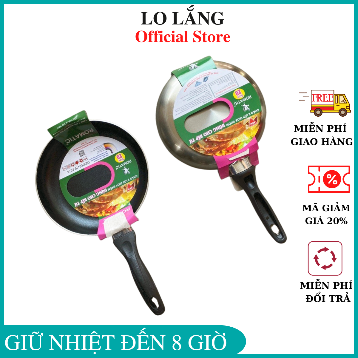 Chảo chống dính đáy bằng siêu bền tay cầm cách nhiệt cao cấp