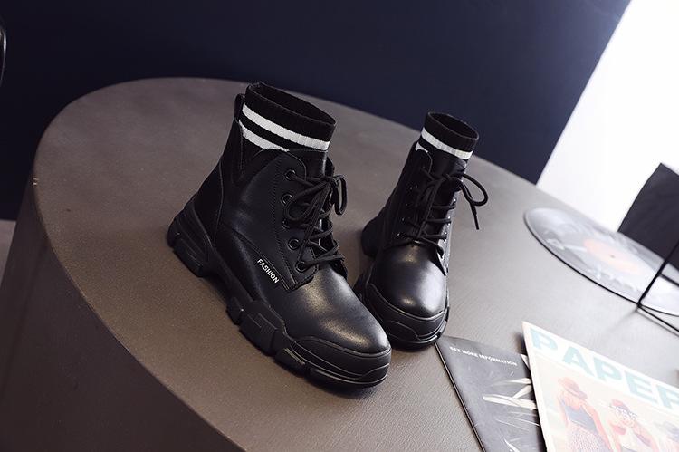 (HÀNG CÓ SẴN) BỐT BOOT NỮ BOOT DA PHỐI LEN KẺ NGANG CÁ TÍNH