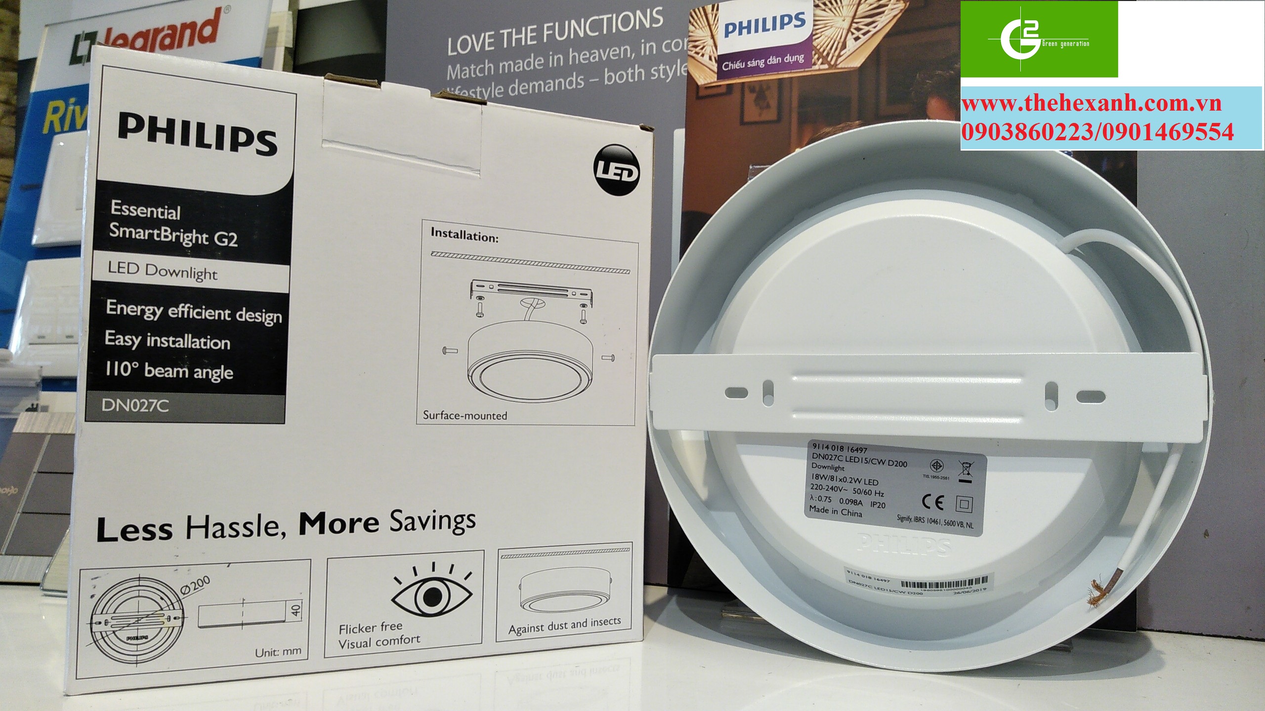 Bộ đèn nổi ốp trần Philips LED DN027C 18W D200 (Trắng/Vàng/Trung tính)